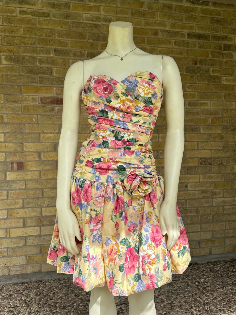 Vintage 80s Floral Bubble Dress Corset Bodice Crinoline Mini